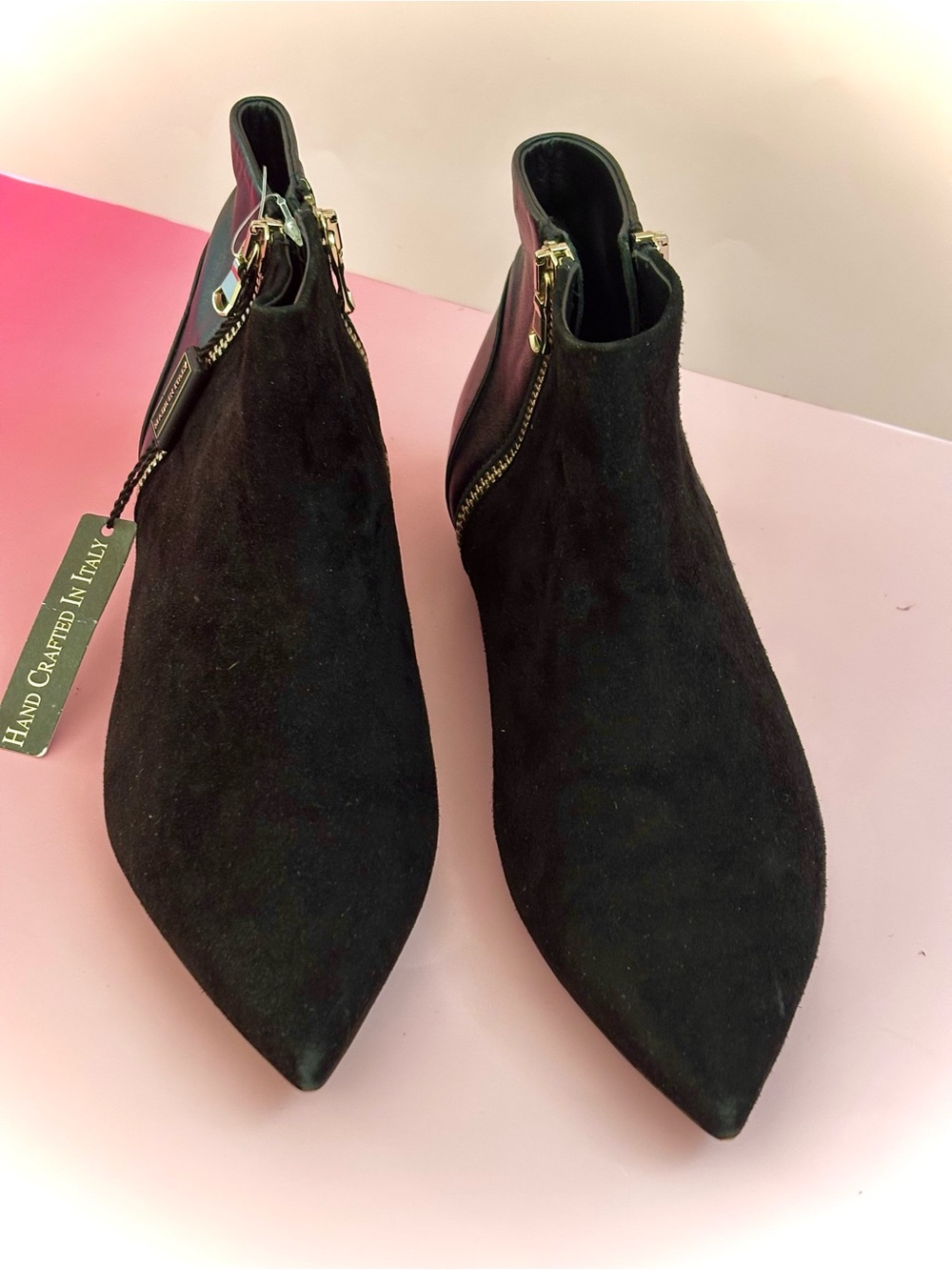Women's - Made in Italy- Black Suede Pointed Ankle Boot with Side Zip